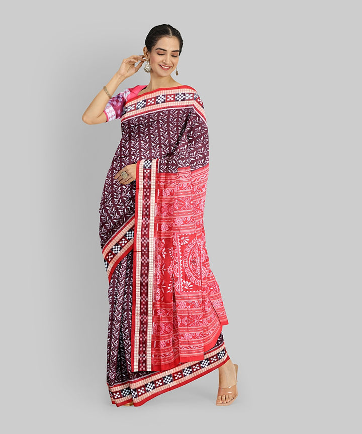 Maroon Dark Red Silk Handloom Sambalpuri Saree