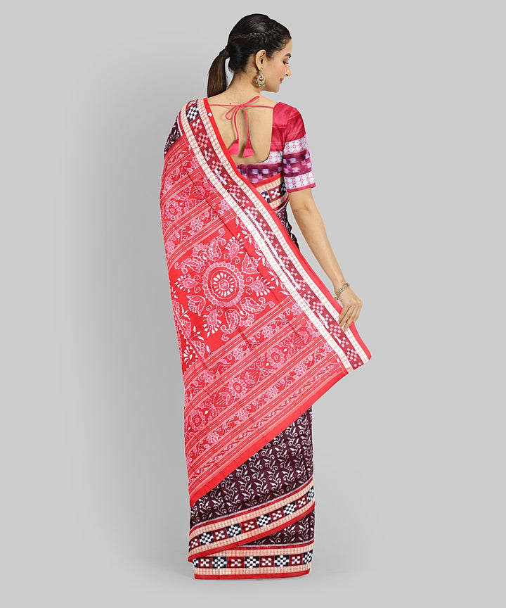 Maroon Dark Red Silk Handloom Sambalpuri Saree