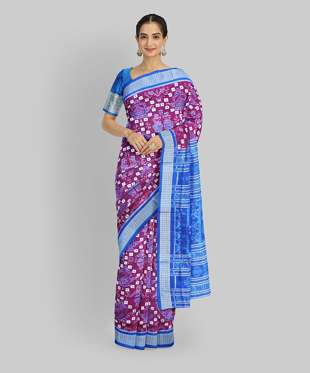 Boysenberry Cerulean Blue Silk Handloom Sambalpuri Saree