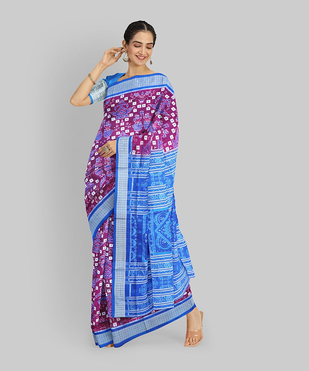 Boysenberry Cerulean Blue Silk Handloom Sambalpuri Saree