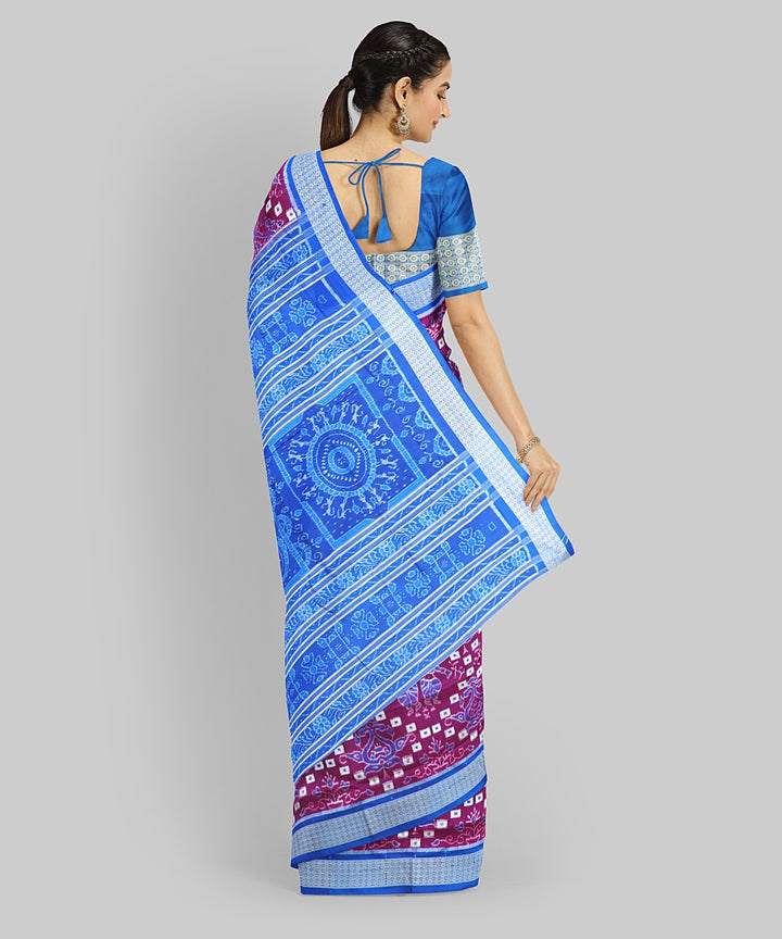 Boysenberry Cerulean Blue Silk Handloom Sambalpuri Saree