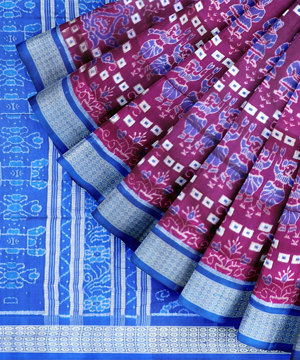 Boysenberry Cerulean Blue Silk Handloom Sambalpuri Saree