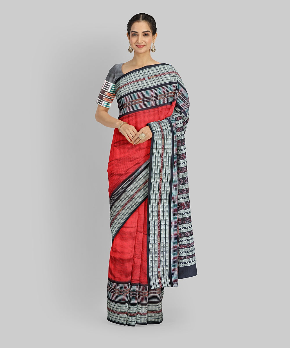 Red Black Silk Handloom Sambalpuri Sachipar Saree