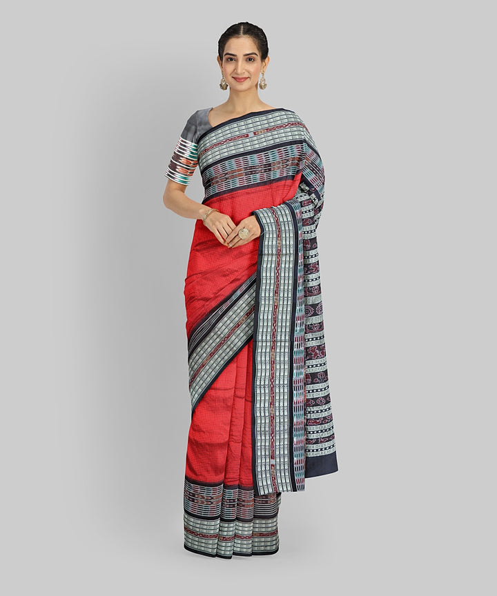 Red Black Silk Handloom Sambalpuri Sachipar Saree