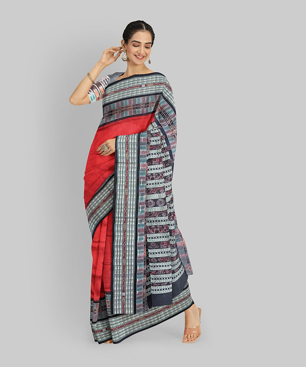 Red Black Silk Handloom Sambalpuri Sachipar Saree