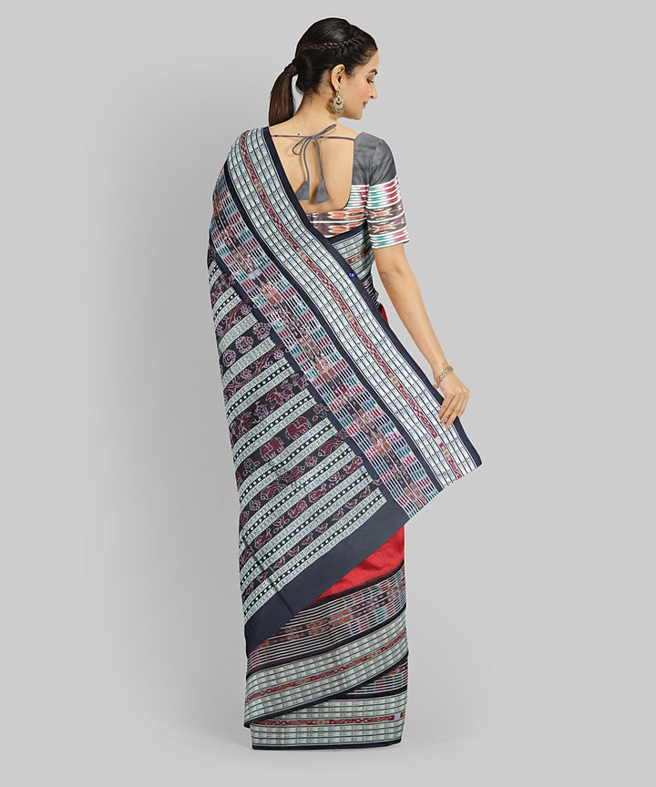 Red Black Silk Handloom Sambalpuri Sachipar Saree