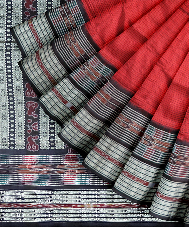 Red Black Silk Handloom Sambalpuri Sachipar Saree