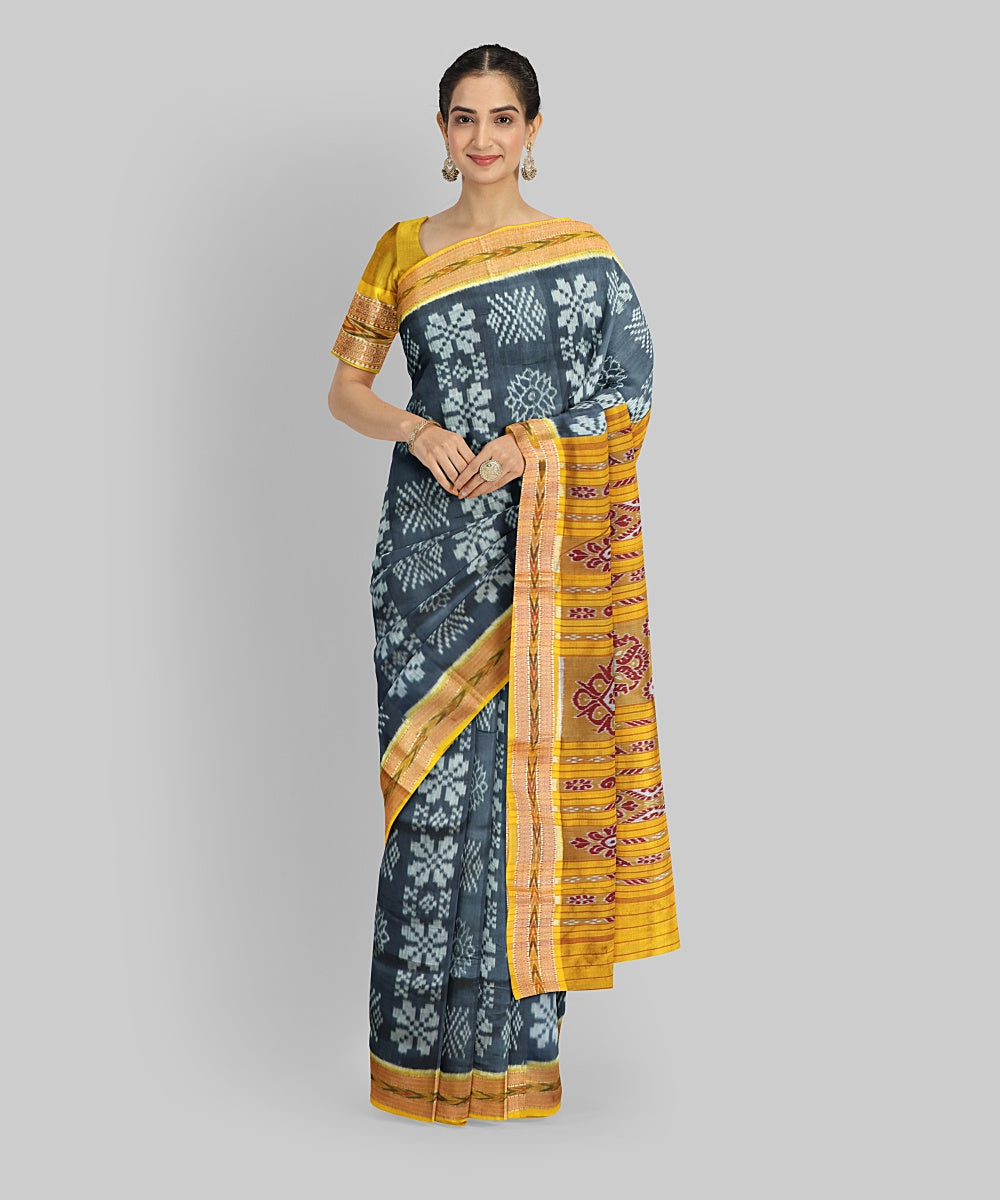 Grey Yellow Silk Handloom Khandua Saree