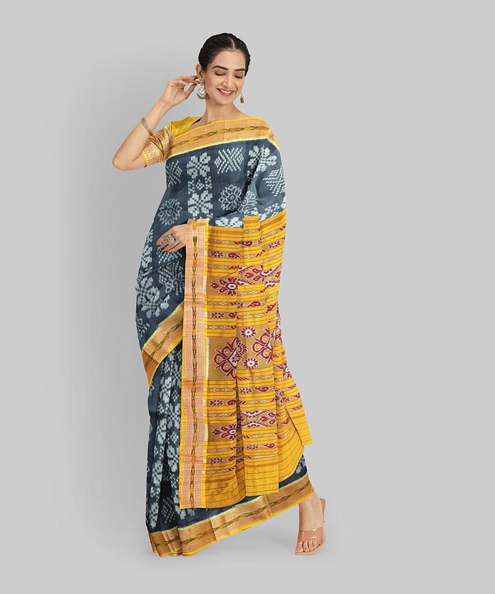 Grey Yellow Silk Handloom Khandua Saree