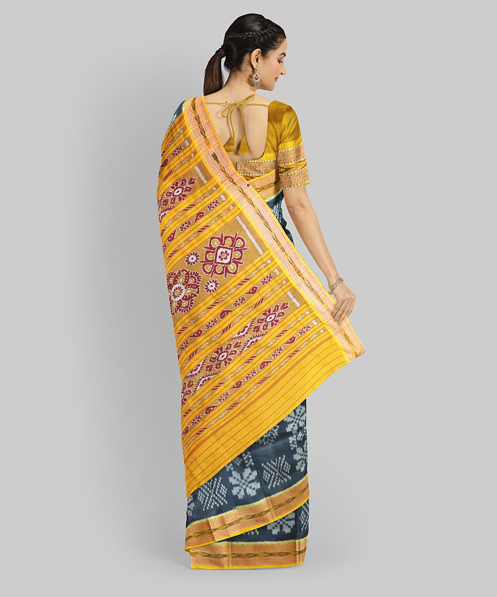 Grey Yellow Silk Handloom Khandua Saree
