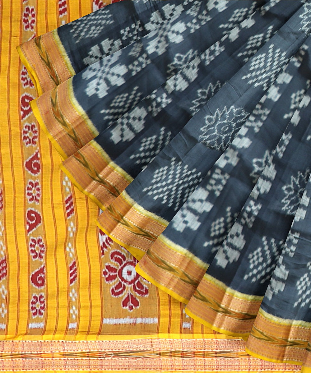 Grey Yellow Silk Handloom Khandua Saree