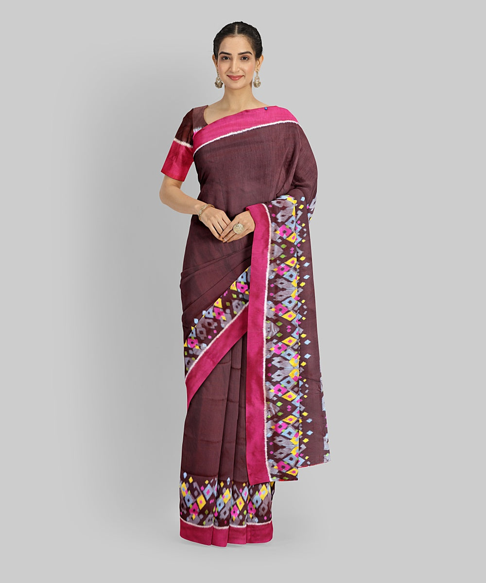 Maroon Cerise Pink Silk Handloom Khandua Saree