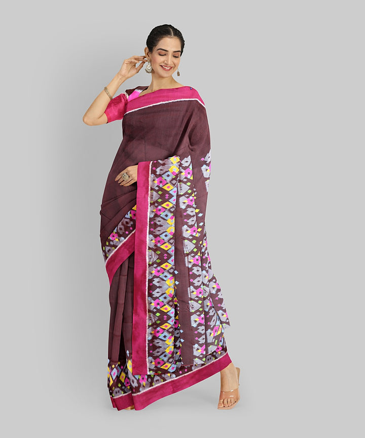 Maroon Cerise Pink Silk Handloom Khandua Saree