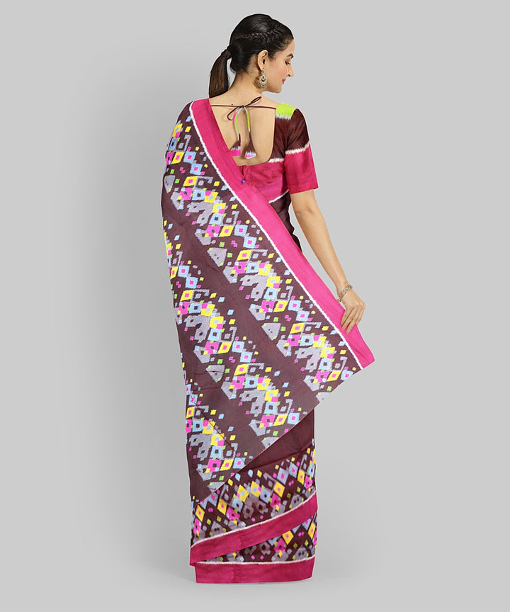 Maroon Cerise Pink Silk Handloom Khandua Saree