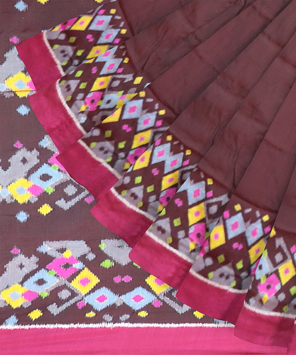 Maroon Cerise Pink Silk Handloom Khandua Saree