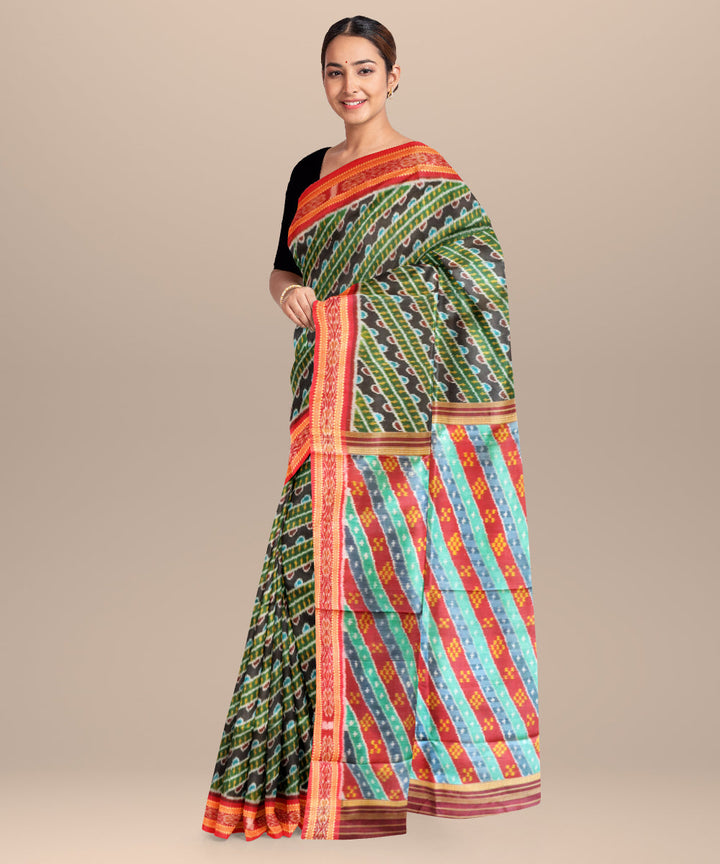 Multicolor dark red silk handloom khandua saree