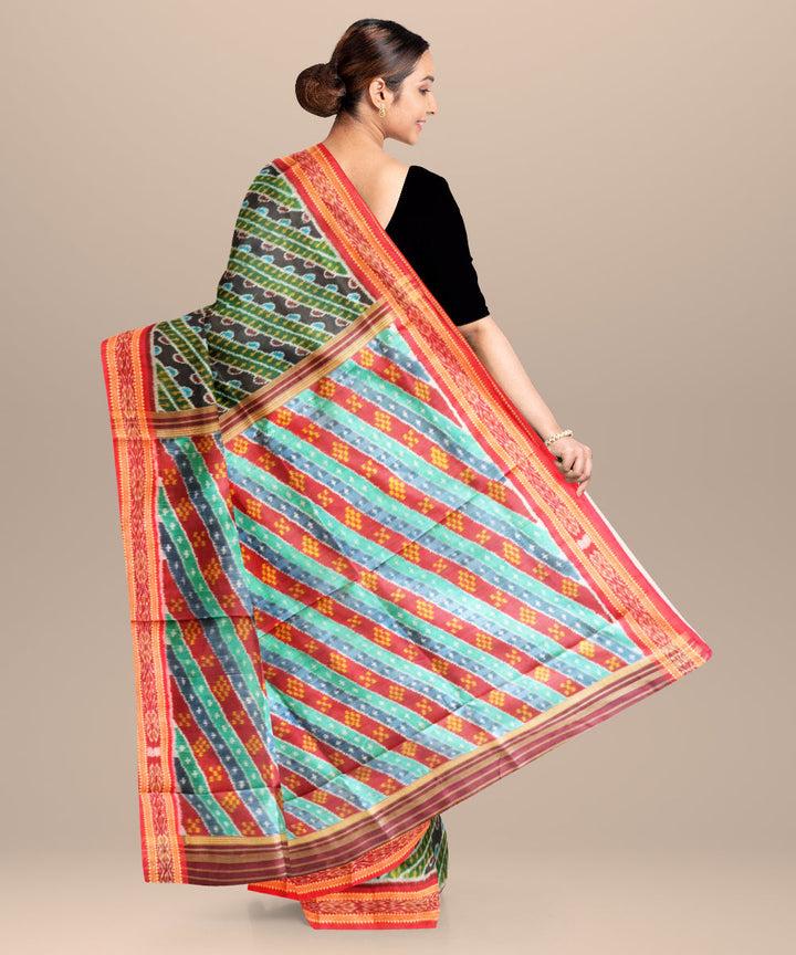 Multicolor dark red silk handloom khandua saree