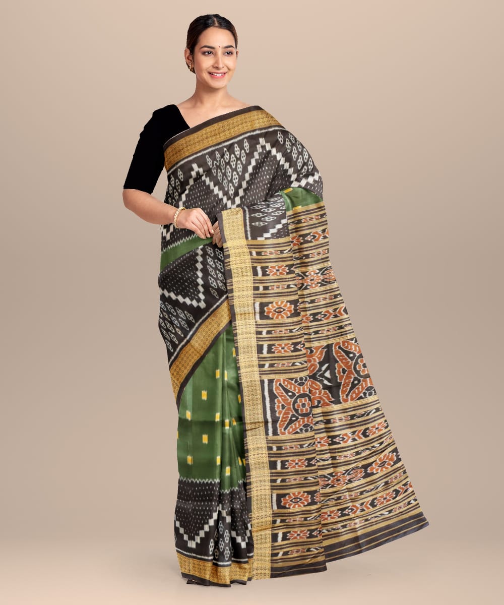 Catalina Blue Black Silk Handloom Khandua Saree