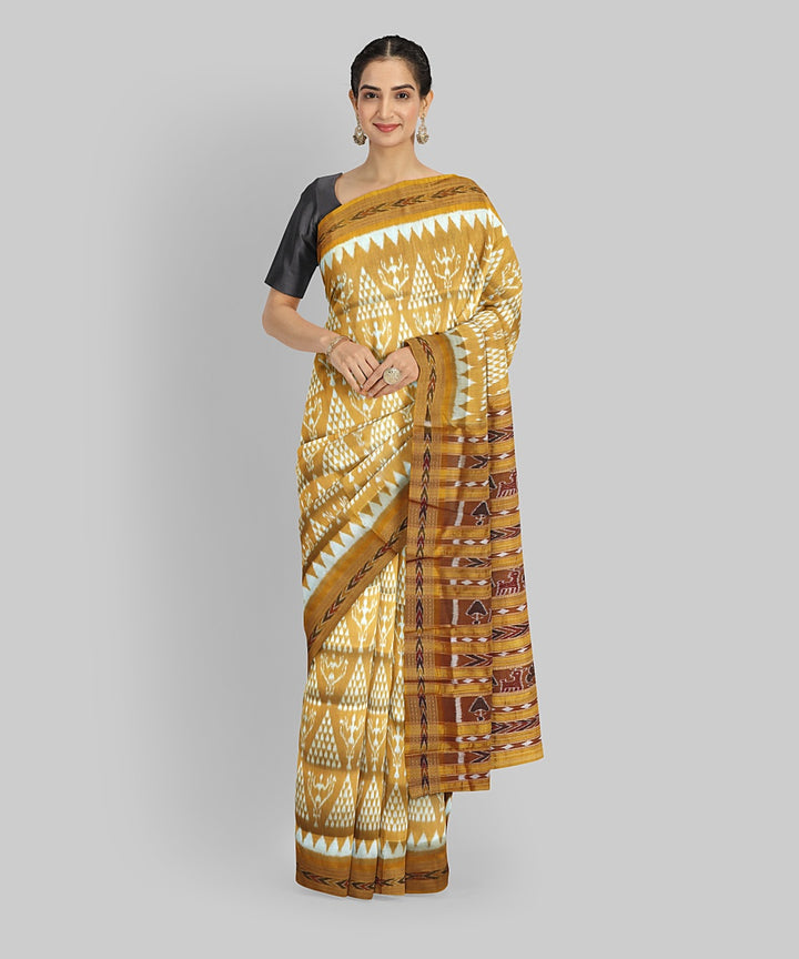 Yellow Carrot Orange Silk Handloom Khandua Saree