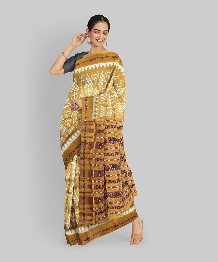 Yellow Carrot Orange Silk Handloom Khandua Saree