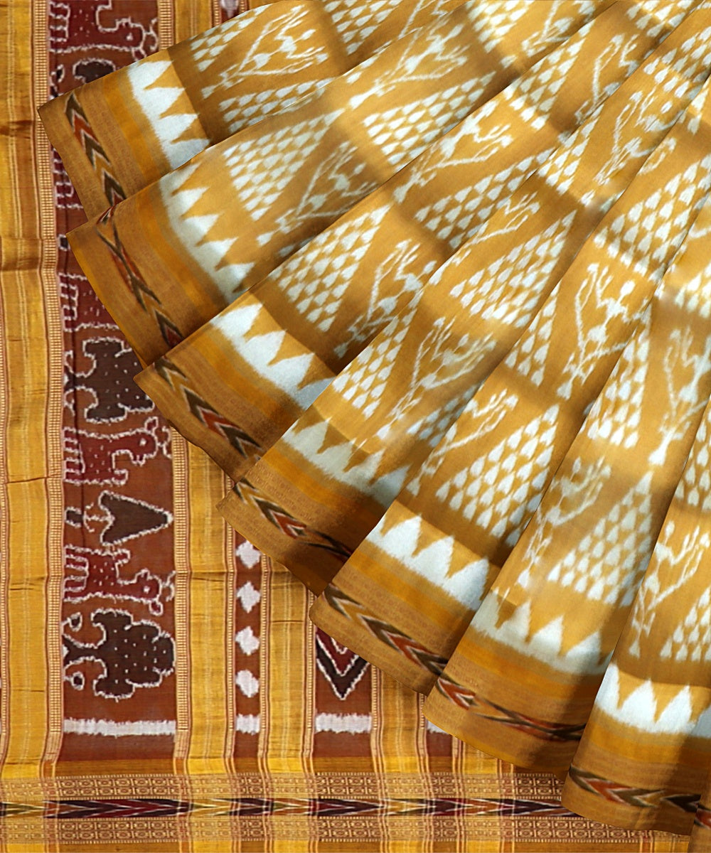 Yellow Carrot Orange Silk Handloom Khandua Saree