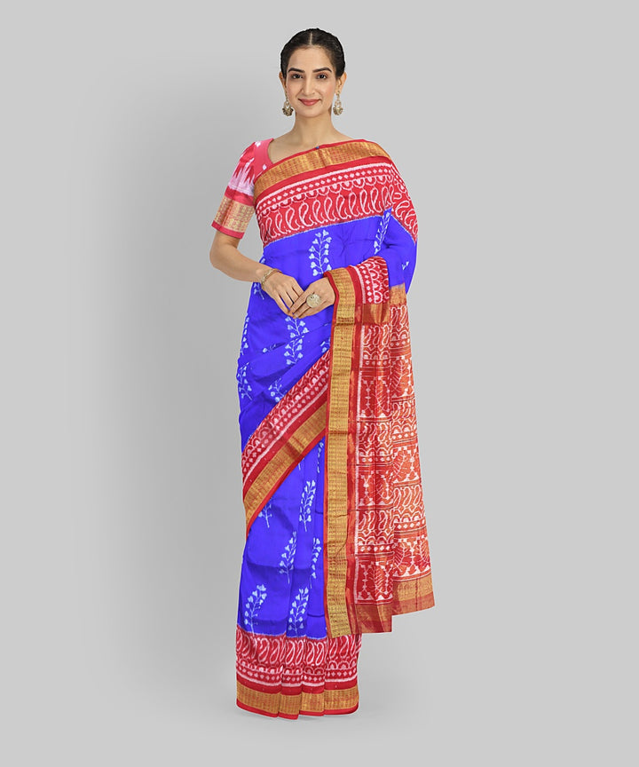 Navy Blue Dark Red Silk Handloom Sambalpuri Half Tissue Saree