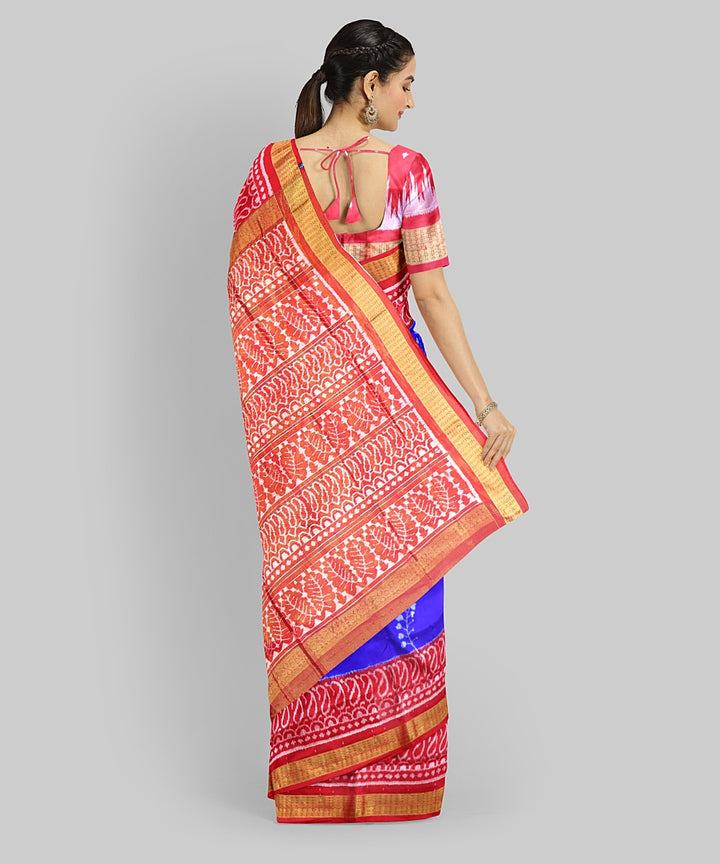 Navy Blue Dark Red Silk Handloom Sambalpuri Half Tissue Saree