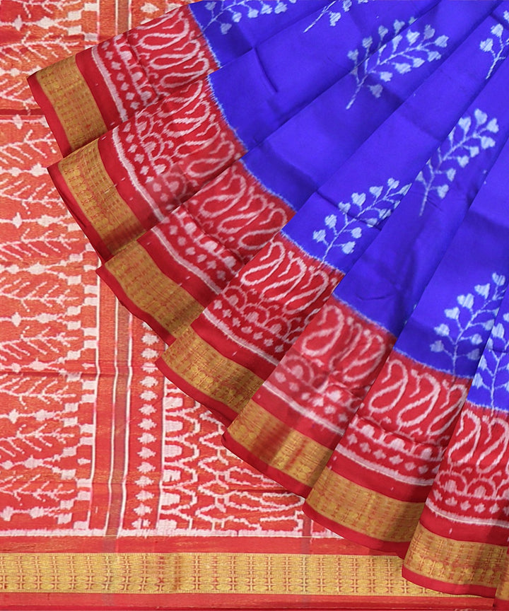 Navy Blue Dark Red Silk Handloom Sambalpuri Half Tissue Saree