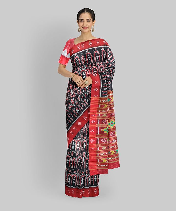 Black Dark Red Silk Handloom Khandua Saree