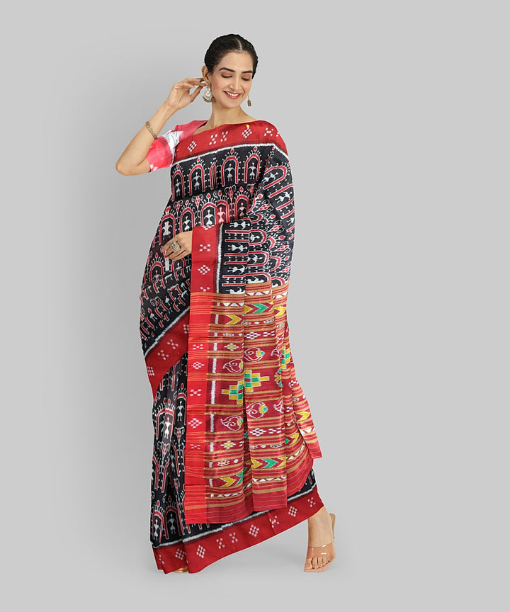 Black Dark Red Silk Handloom Khandua Saree