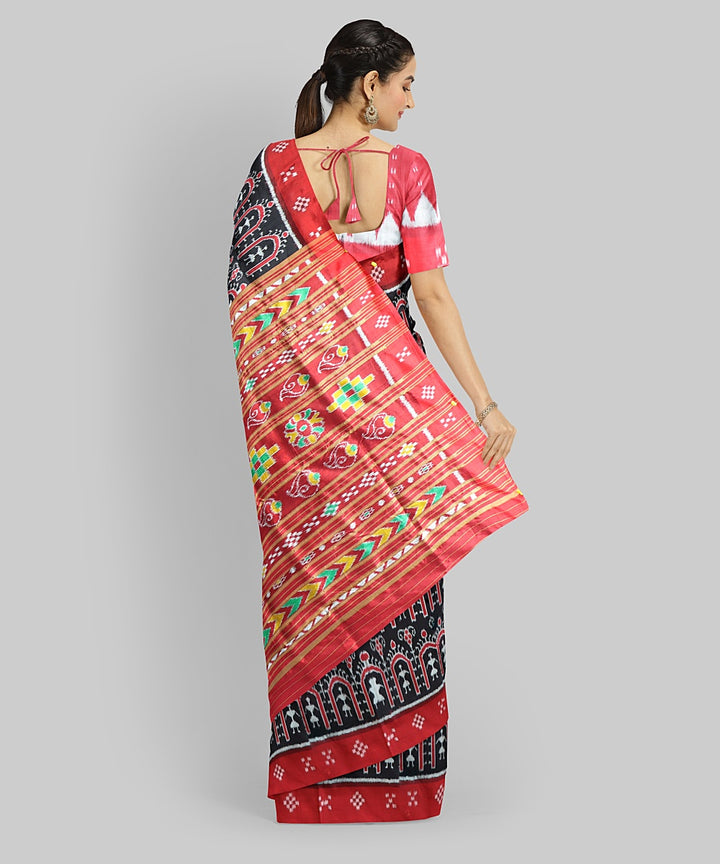 Black Dark Red Silk Handloom Khandua Saree