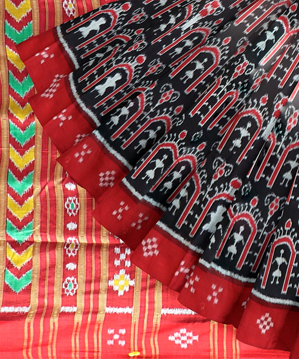 Black Dark Red Silk Handloom Khandua Saree