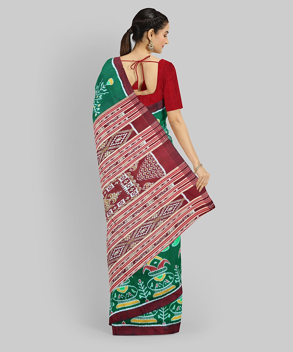 Teal Green Maroon Silk Handloom Khandua Saree