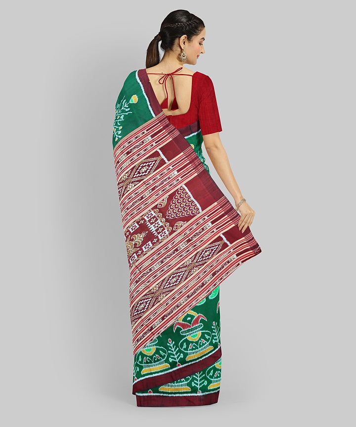 Teal Green Maroon Silk Handloom Khandua Saree