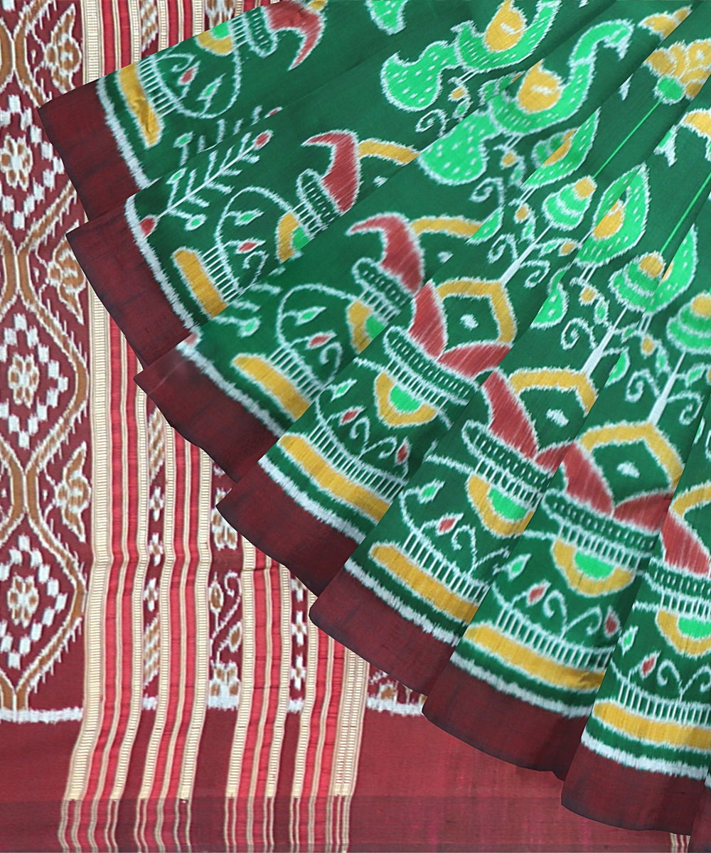 Teal Green Maroon Silk Handloom Khandua Saree