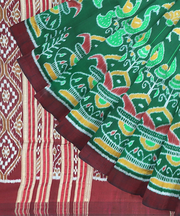 Teal Green Maroon Silk Handloom Khandua Saree