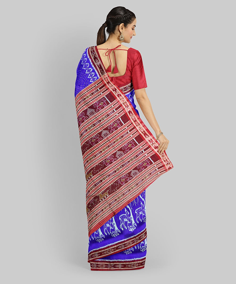 Cyan Blue Dark Red Silk Handloom Khandua Saree