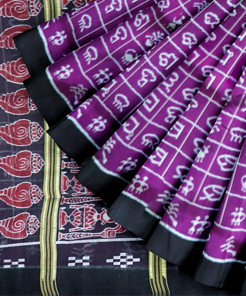 Purple Black Silk Handloom Khandua Saree