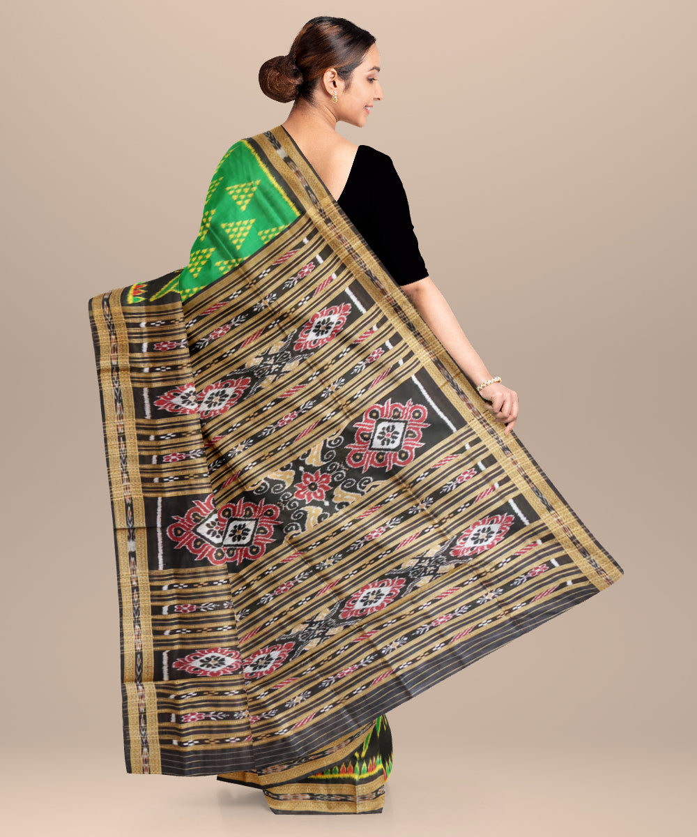 Dark green black silk handloom khandua saree