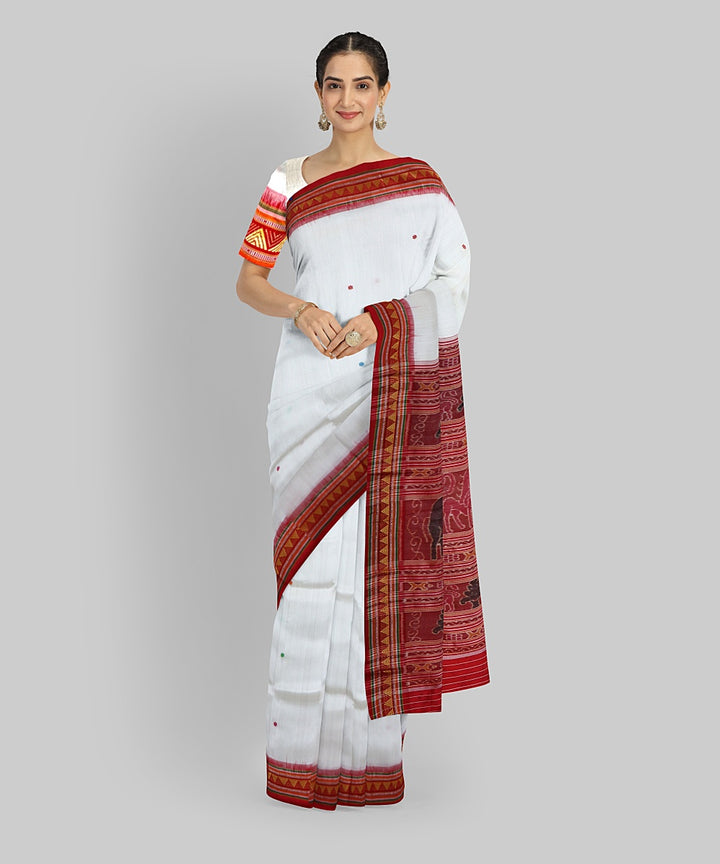 White Fashion Fuchsia Silk Handloom Khandua Saree