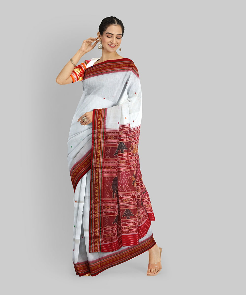 White Fashion Fuchsia Silk Handloom Khandua Saree