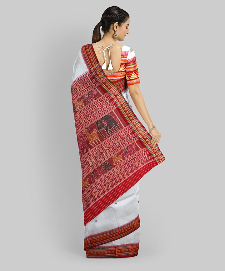 White Fashion Fuchsia Silk Handloom Khandua Saree