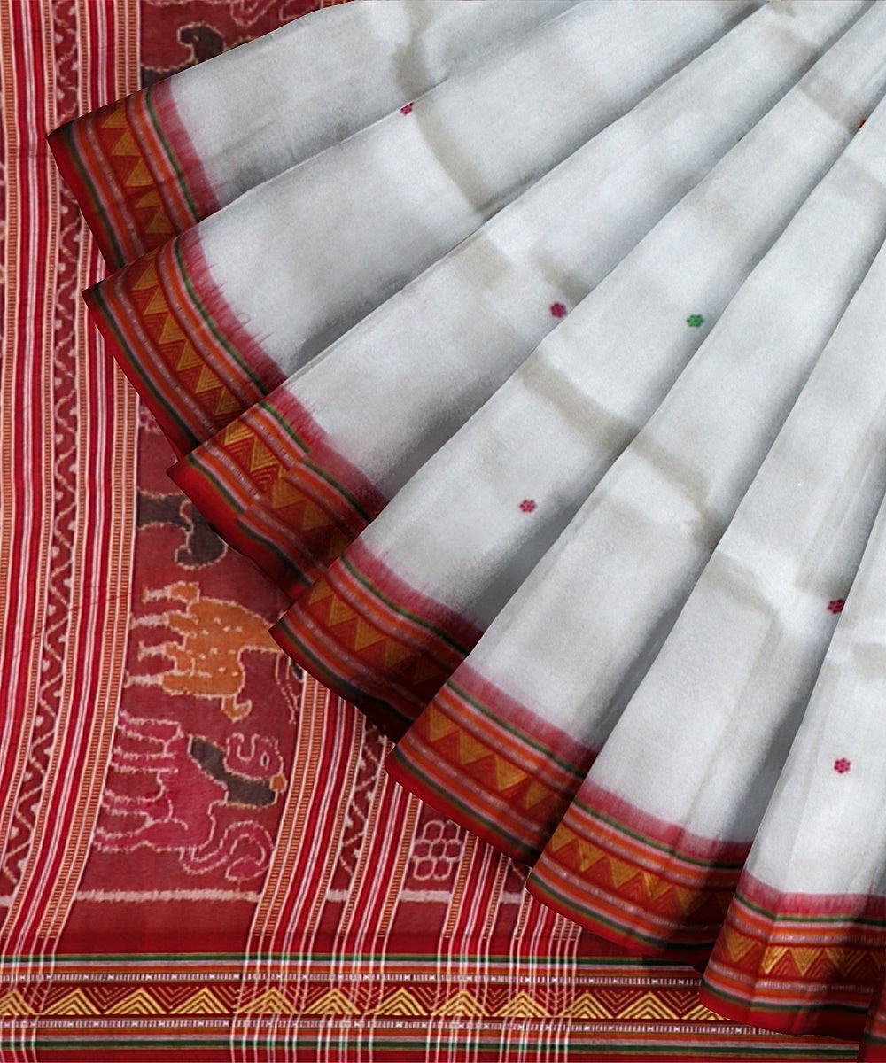 White Fashion Fuchsia Silk Handloom Khandua Saree