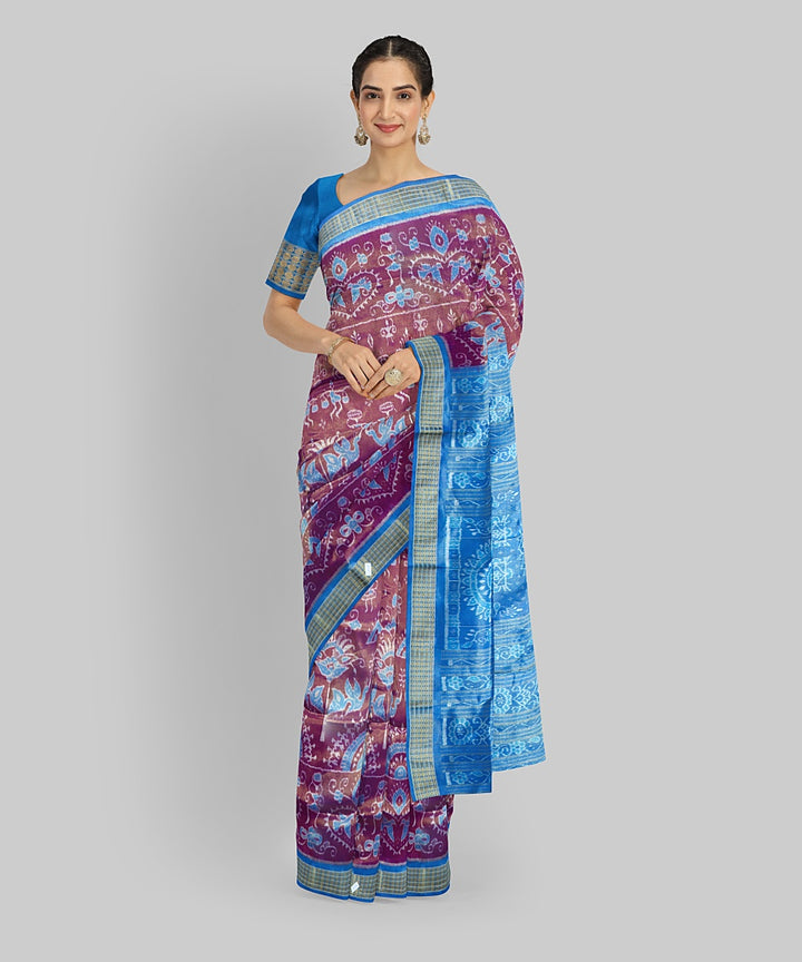 Purple Denim Silk Handloom Sambalpuri Tissue Saree