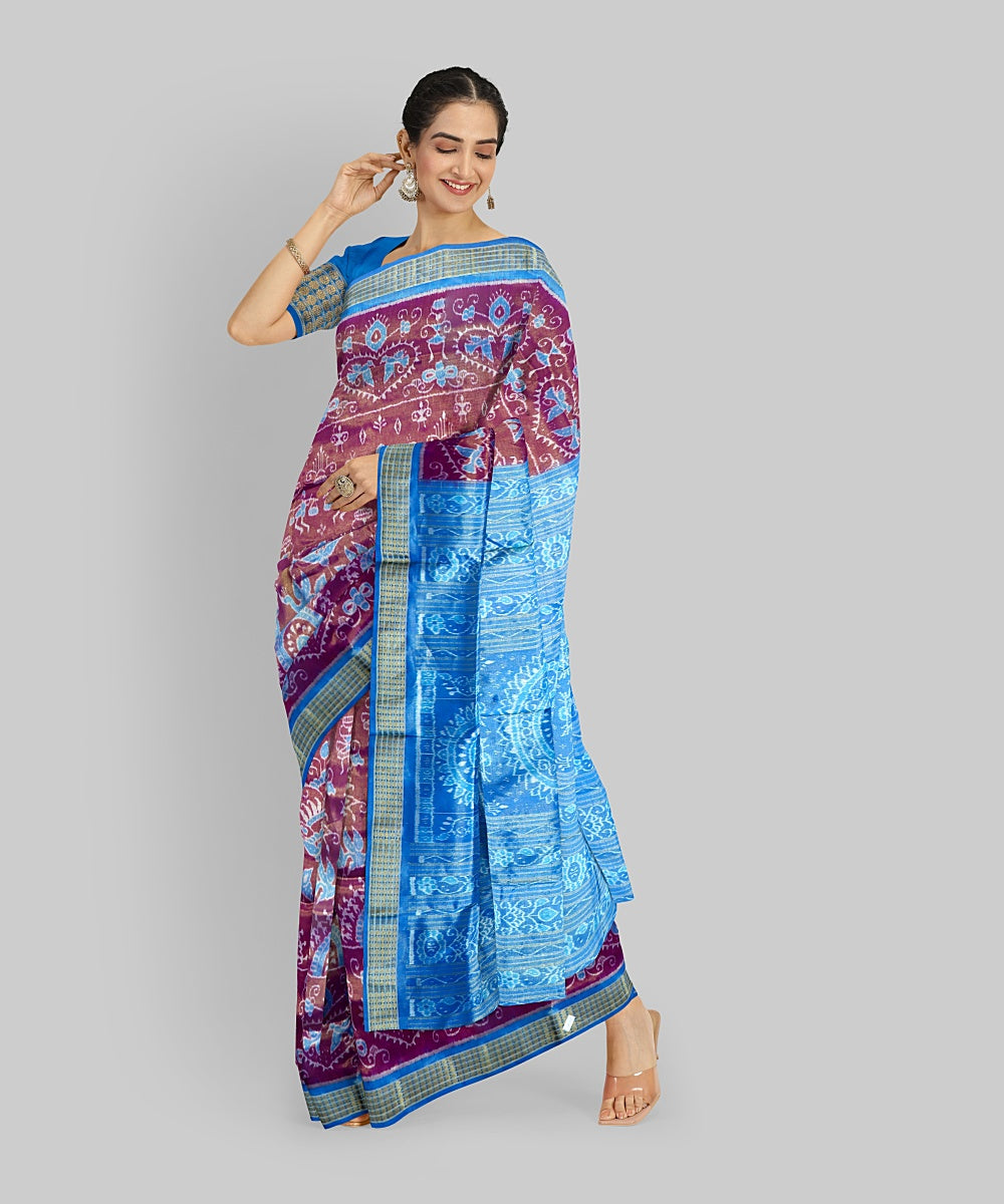 Purple Denim Silk Handloom Sambalpuri Tissue Saree