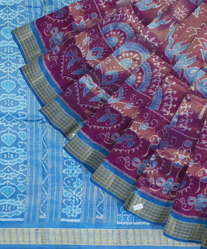 Purple Denim Silk Handloom Sambalpuri Tissue Saree