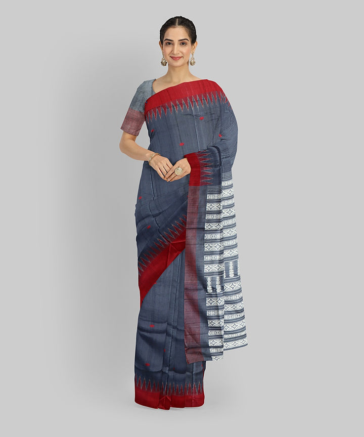 Grey Dark Red Silk Handloom Gopalpur Tussar Saree