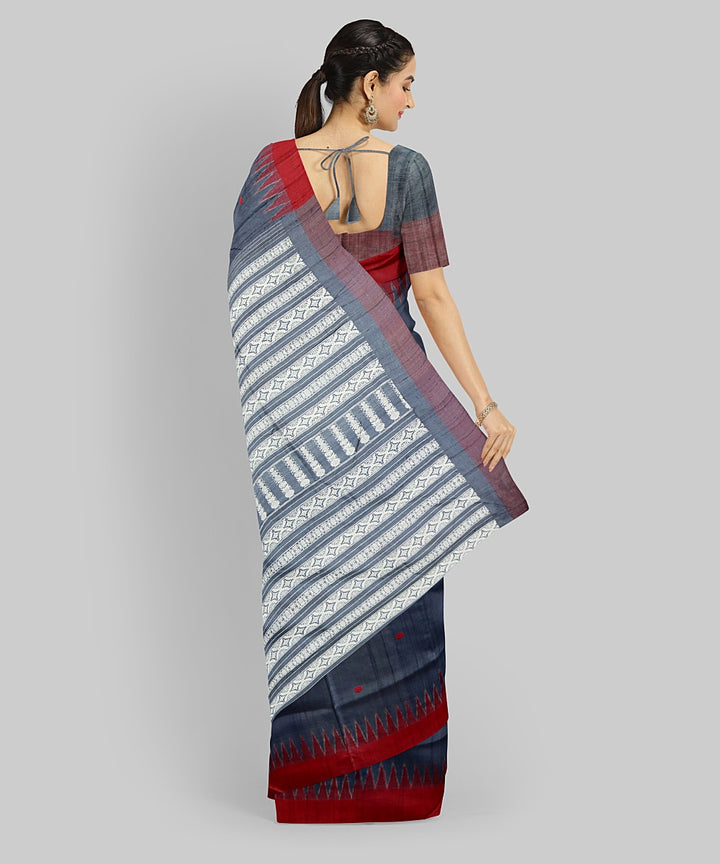 Grey Dark Red Silk Handloom Gopalpur Tussar Saree