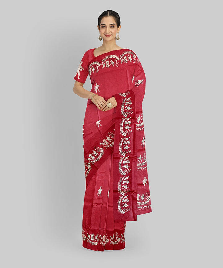 Dark Red Silk Handloom Gopalpur Tussar Saree