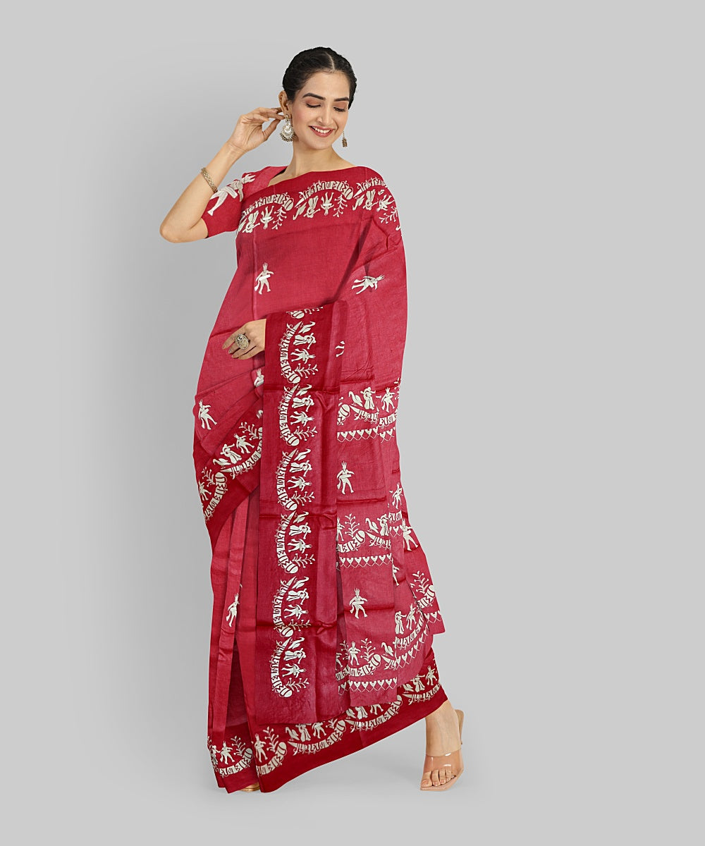 Dark Red Silk Handloom Gopalpur Tussar Saree